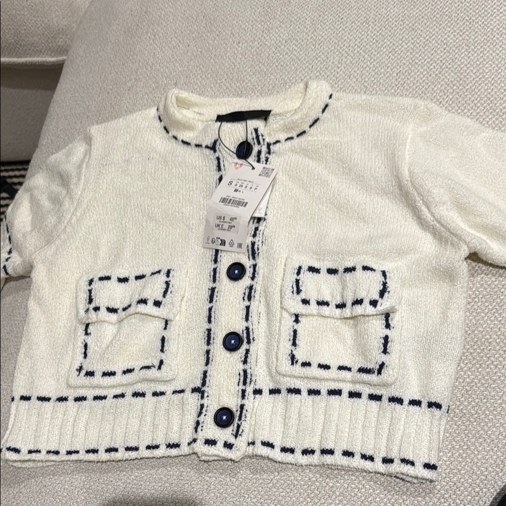 Zara Cream Cardigan with Navy Accents